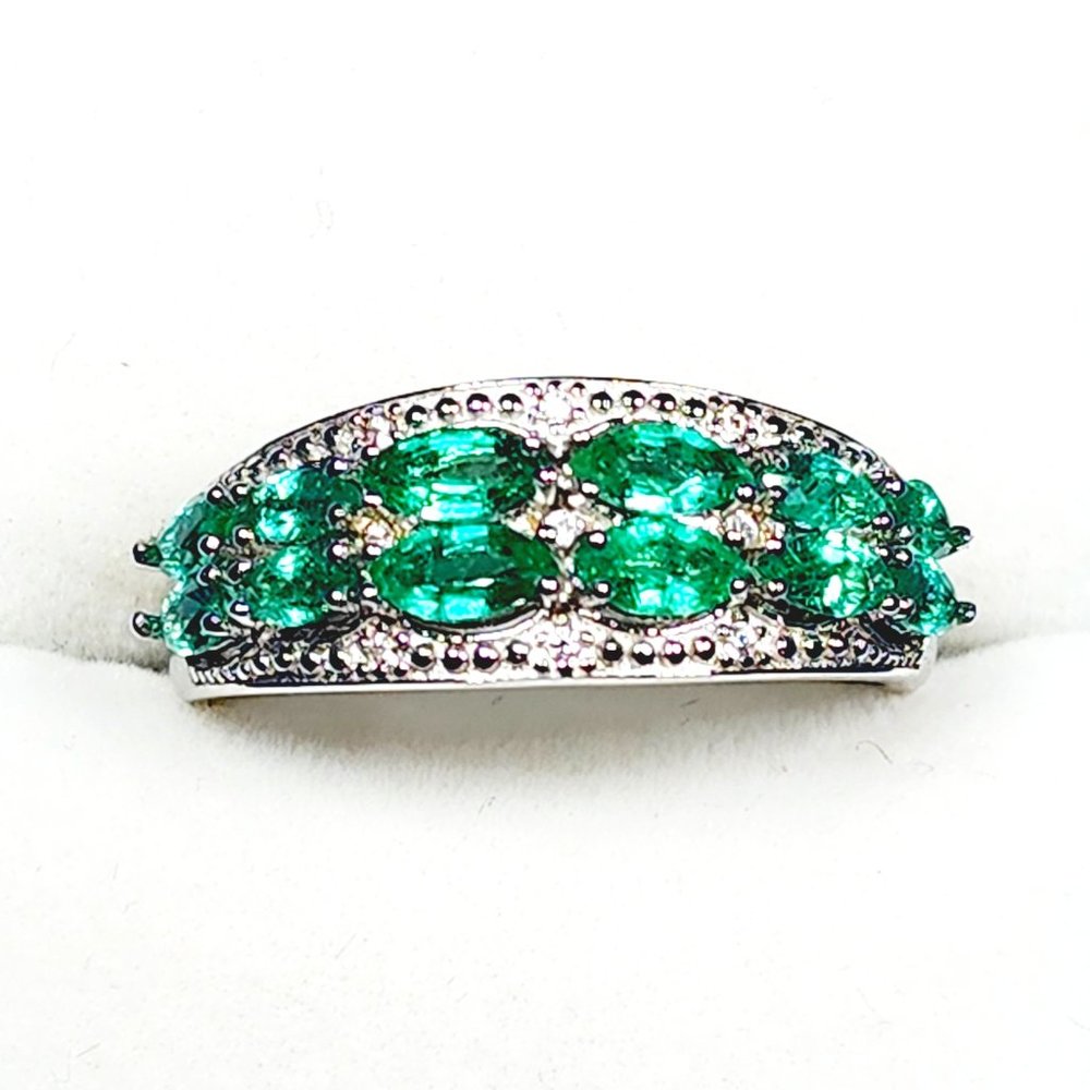 AAA African Emerald Natural White Zircon band ring in Plat/925SS 1.20 ct size 8